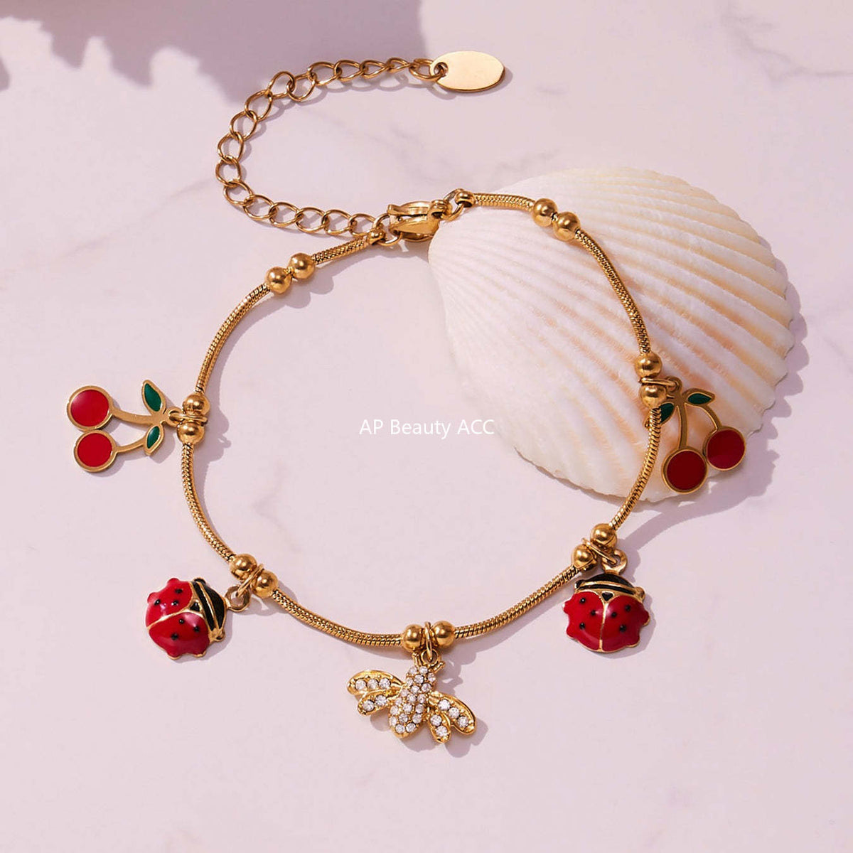 D관 - 스테인리스 스틸 큐빅 벌 체리 물방울 멀티 펜던트 팔찌 [E130-E160] 25.10-5