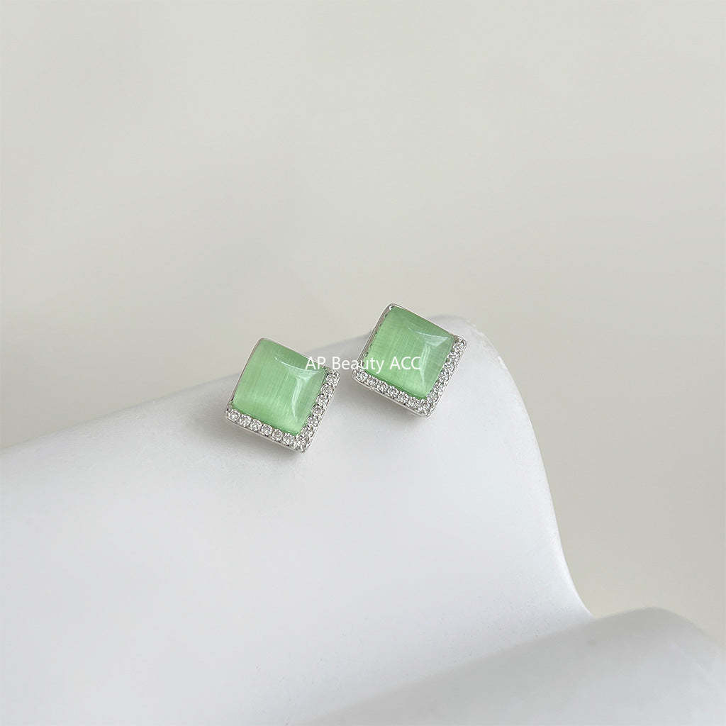 C관 - 글라스 묘안석 사각형 기하학 스윗한 심플 귀걸이 [4598] 24.07-3