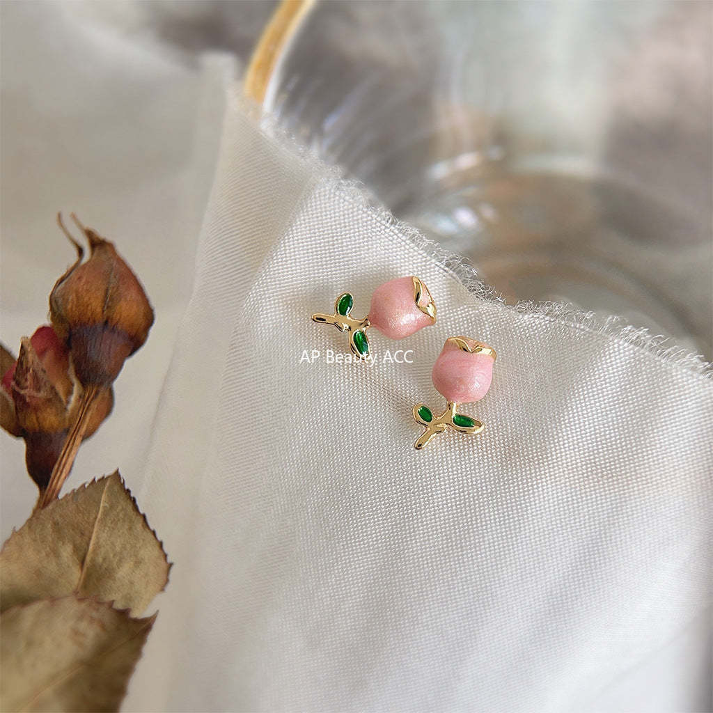 C관 - 14K 도금 장미 모티프 심플 귀걸이 [4215] 24.06-2