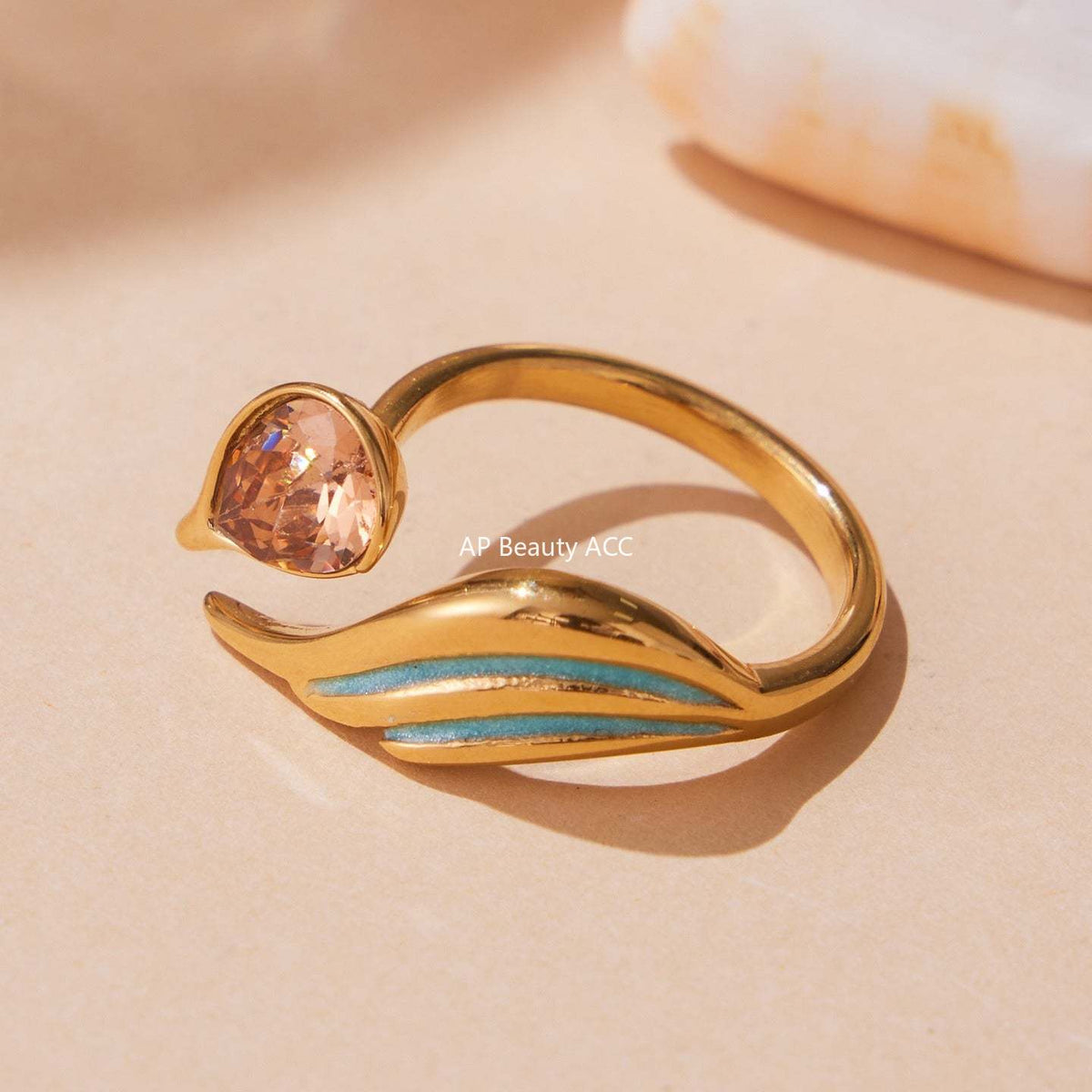 D관 - 스테인리스 스틸 물방울 큐빅 에나멜 오픈형 반지 [A508] 25.09-4