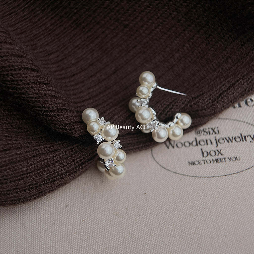 C관 - 큐빅 진주 디자인 925 은침 귀걸이 [6518] 25.08-2