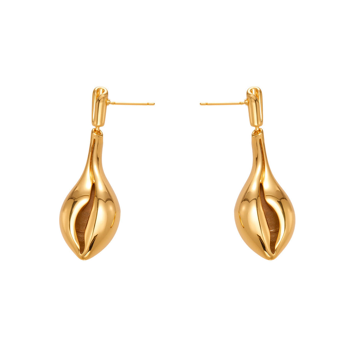 D관 - 18K 도금 조개껍질 디자인 드롭 스터드 귀걸이 [F813] 25.11-1