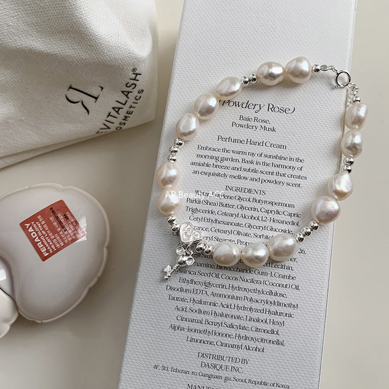 A관 - 925 실버 바로크 담수진주 하트 미키 키 팔찌 [1370] 25.10-2