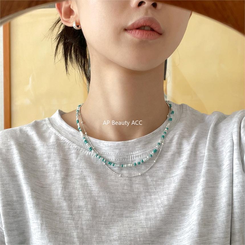 F관 - 925 실버 화이트 비즈 목걸이 [B1186] 25.05-4