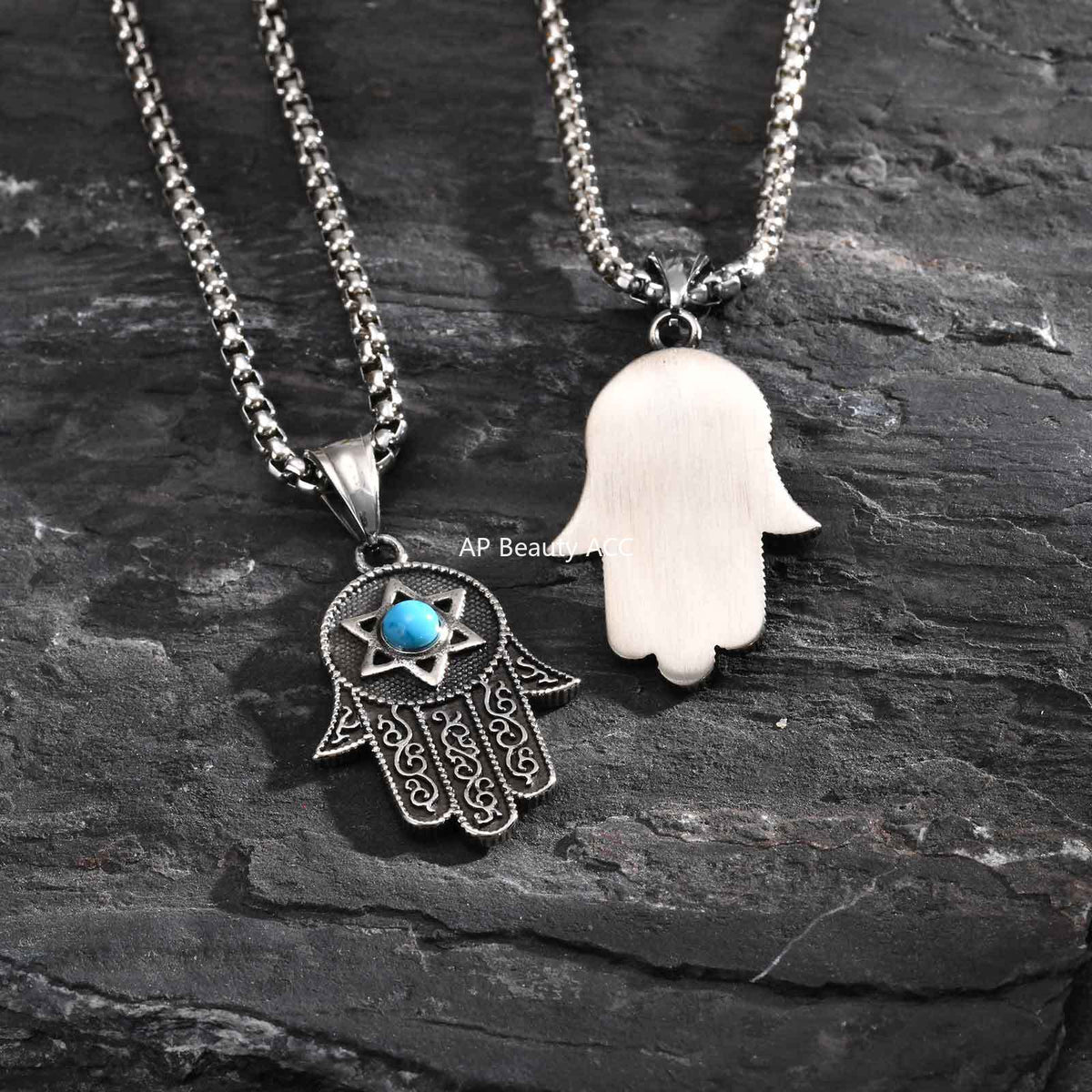 G관 - 스테인리스 터키석 파티마의 손 함사 펜던트 목걸이 [PN-2232] 25.11-1