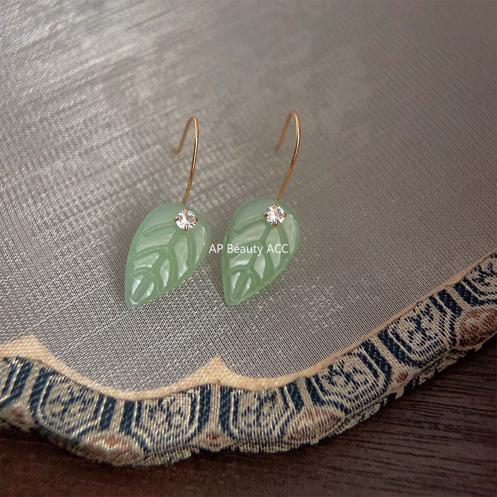 C관 - 유리 작은 나뭇잎 수공예 디자인 귀걸이 2024 신상 귀걸이 [3890] 24.05-2