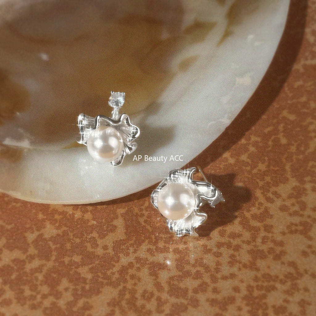 C관 - 925 은침 큐빅 플라워 진주 귀걸이 [7202] 25.12-1