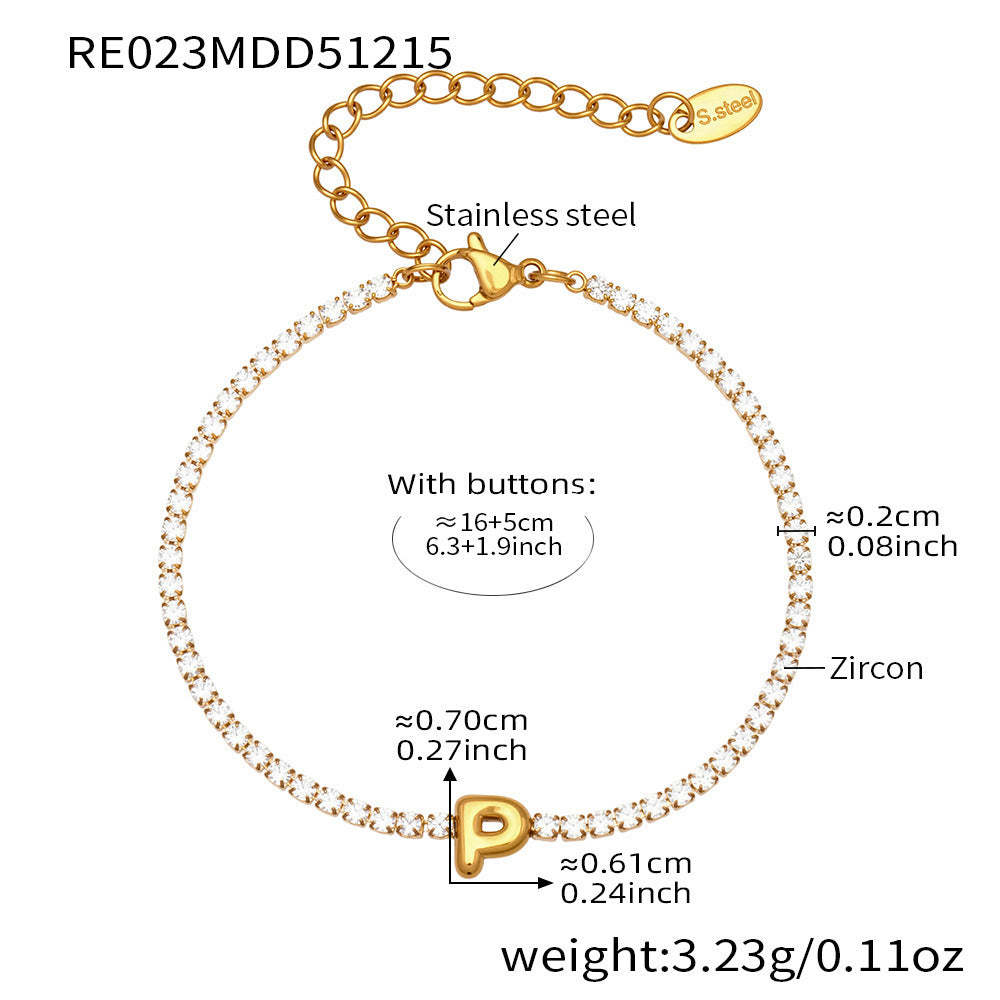 D관 - 스테인리스 스틸 18K 도금 알파벳 큐빅 팔찌 [RE023] 25.12-3