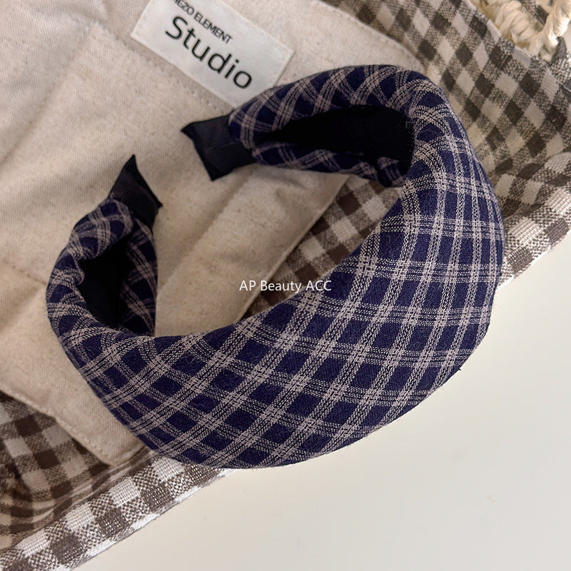 E관 - 체크 패브릭 와이드 스펀지 머리띠 [27525] 25.10-1