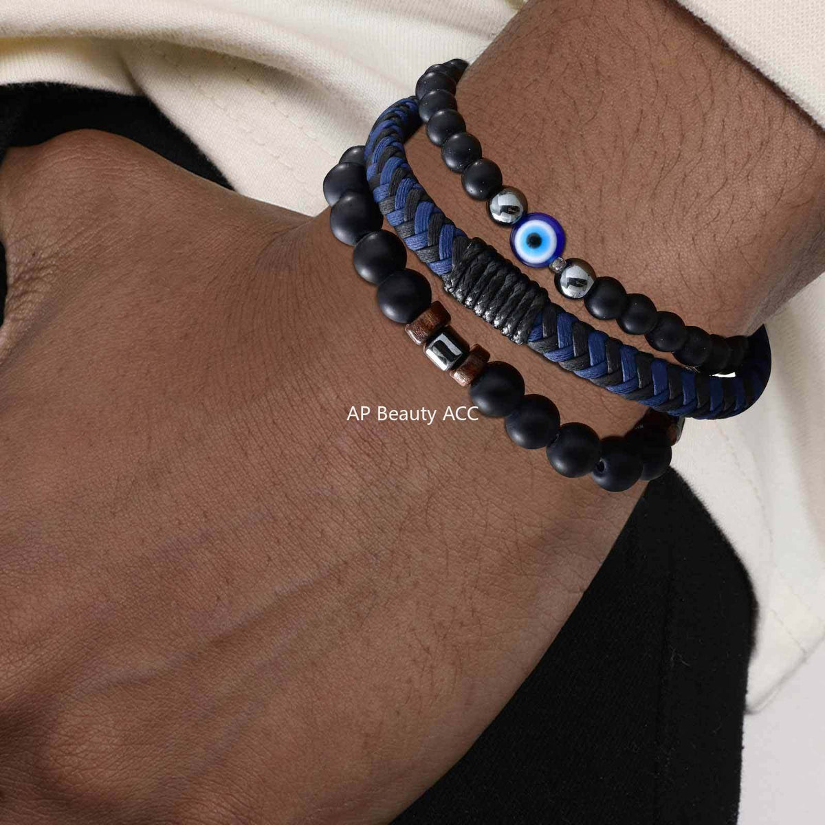 G관 - 이블아이 흑마노 화산석 가죽끈 비즈 팔찌 [BR-2751] 25.10-5