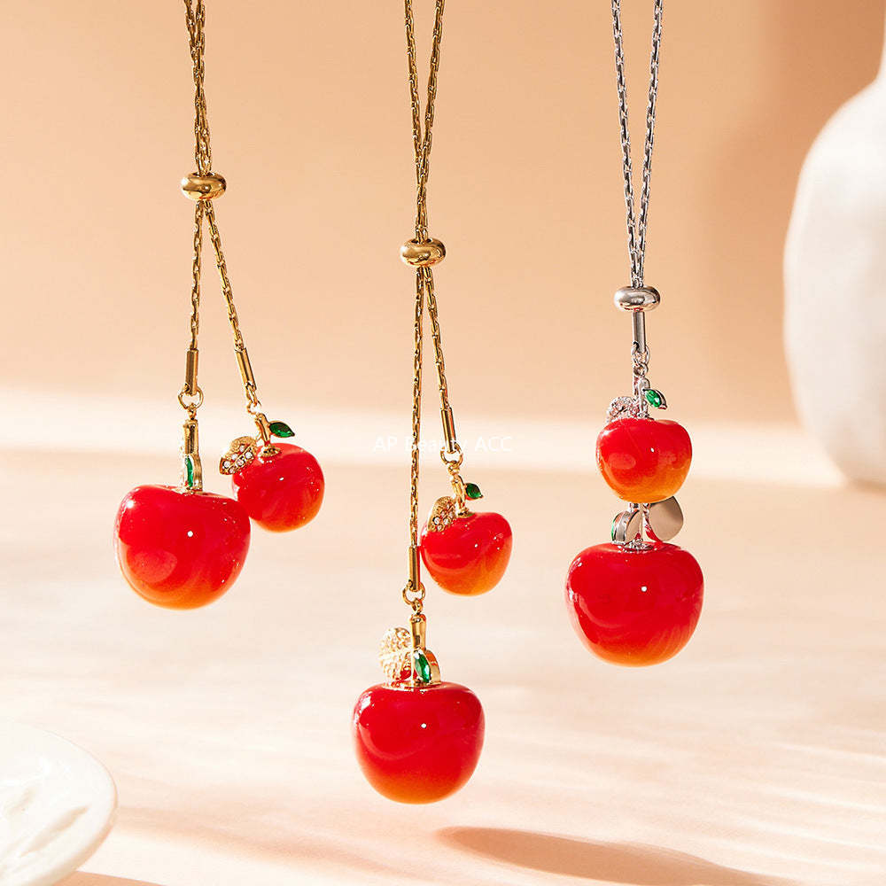 D관 - 큐빅 체리 펜던트 스테인리스 18K 도금 조절형 목걸이 [P1366] 25.11-3