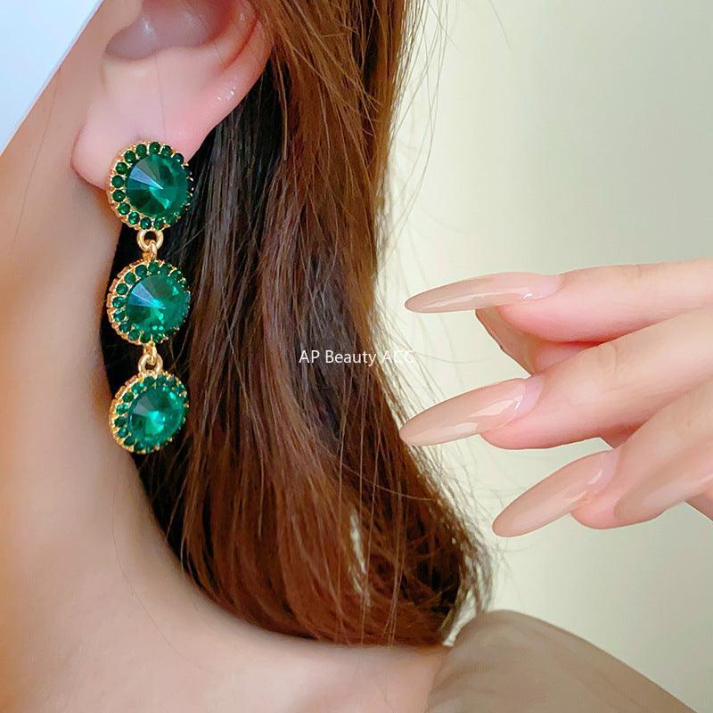 C관 - 실버 큐빅 롱 원형 컬러 크리스탈 유럽풍 모던 귀걸이 [E5450] 24.02-1