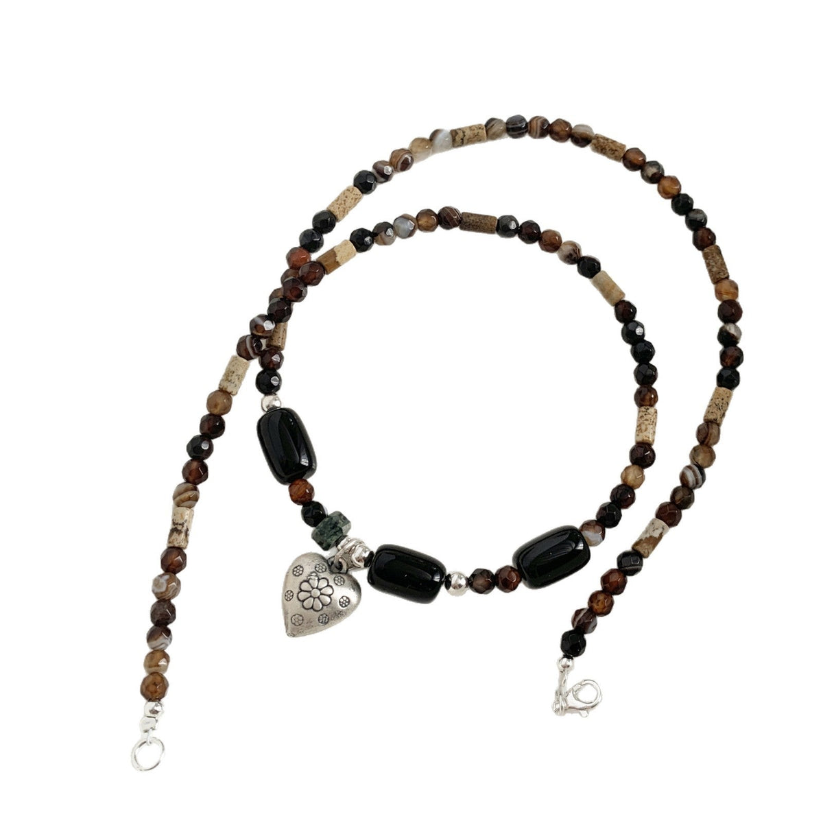 A관 - 925 실버 비즈 하트 플라워 펜던트 천연석 핸드메이드 목걸이 [1607] 25.11-2