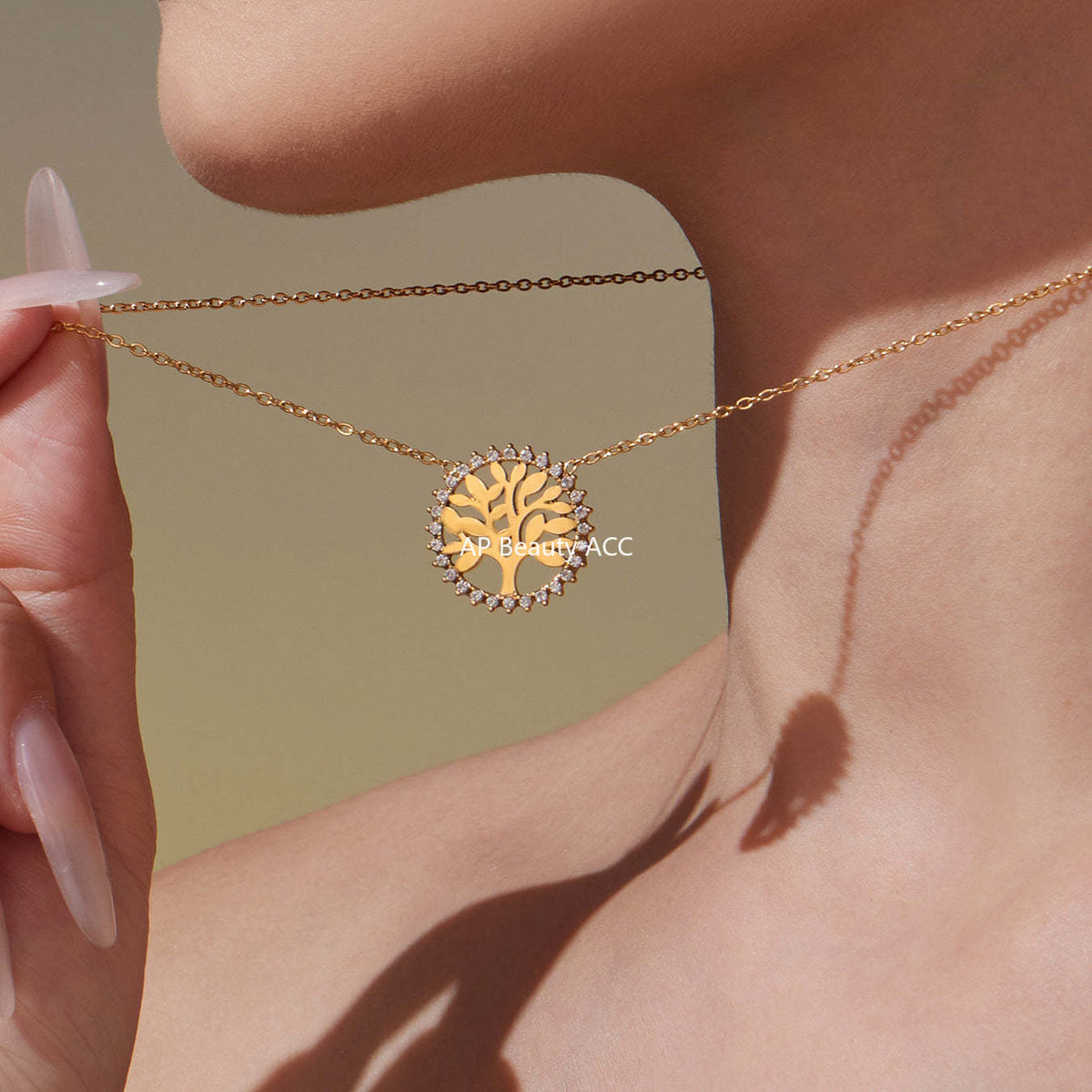 D관 - 스테인리스 스틸 생명나무 큐빅 원형 펜던트 목걸이 팔찌 [TXP440] 25.10-4