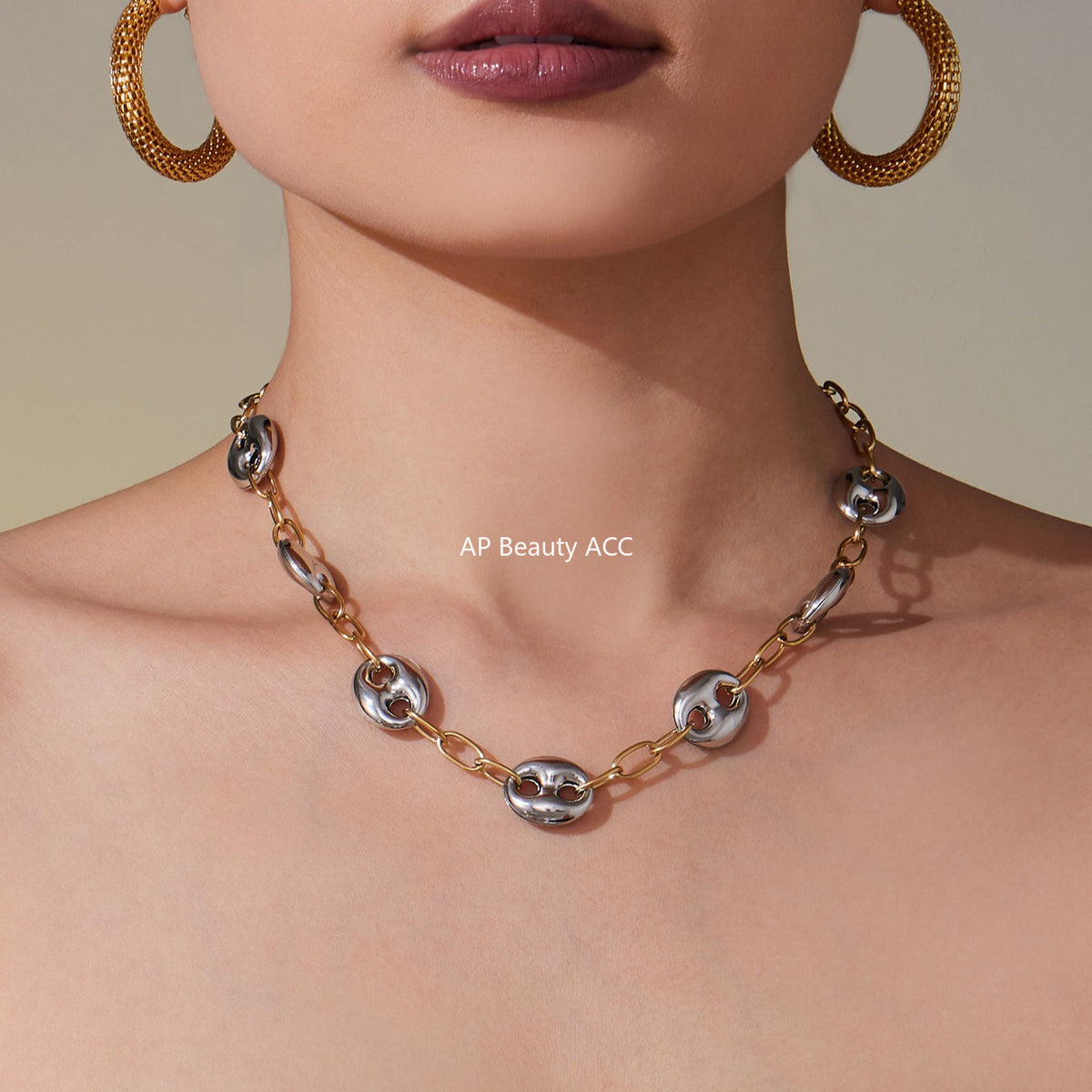 D관 - 스테인리스 스틸 투톤 더블 원형 볼드 체인 목걸이 [P1439] 25.10-1