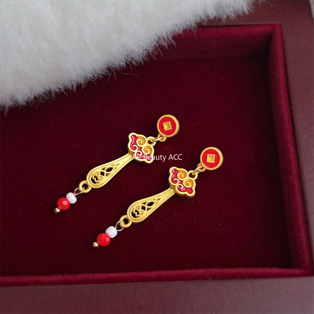 C관 - 여의 구름 핸드페인팅 925 은침 롱 귀걸이 [7214] 25.12-2