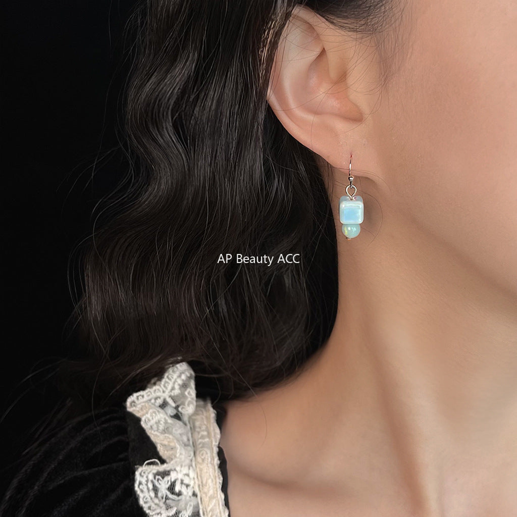 C관 - 세라믹 천연석 핸드메이드 후크형 귀걸이 [5779] 25.04-1