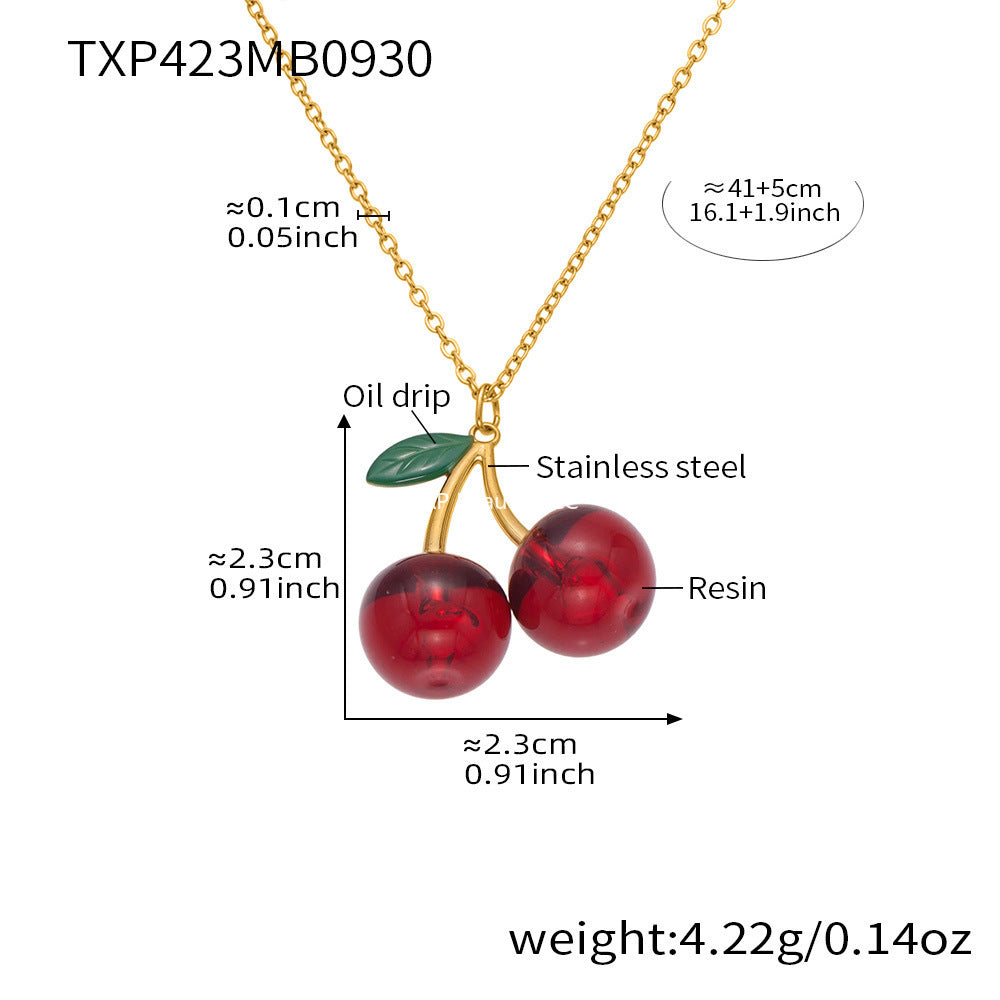D관 - 스테인리스 스틸 체리 과일 펜던트 목걸이 귀걸이 [TXP423-TXF423] 25.10-2