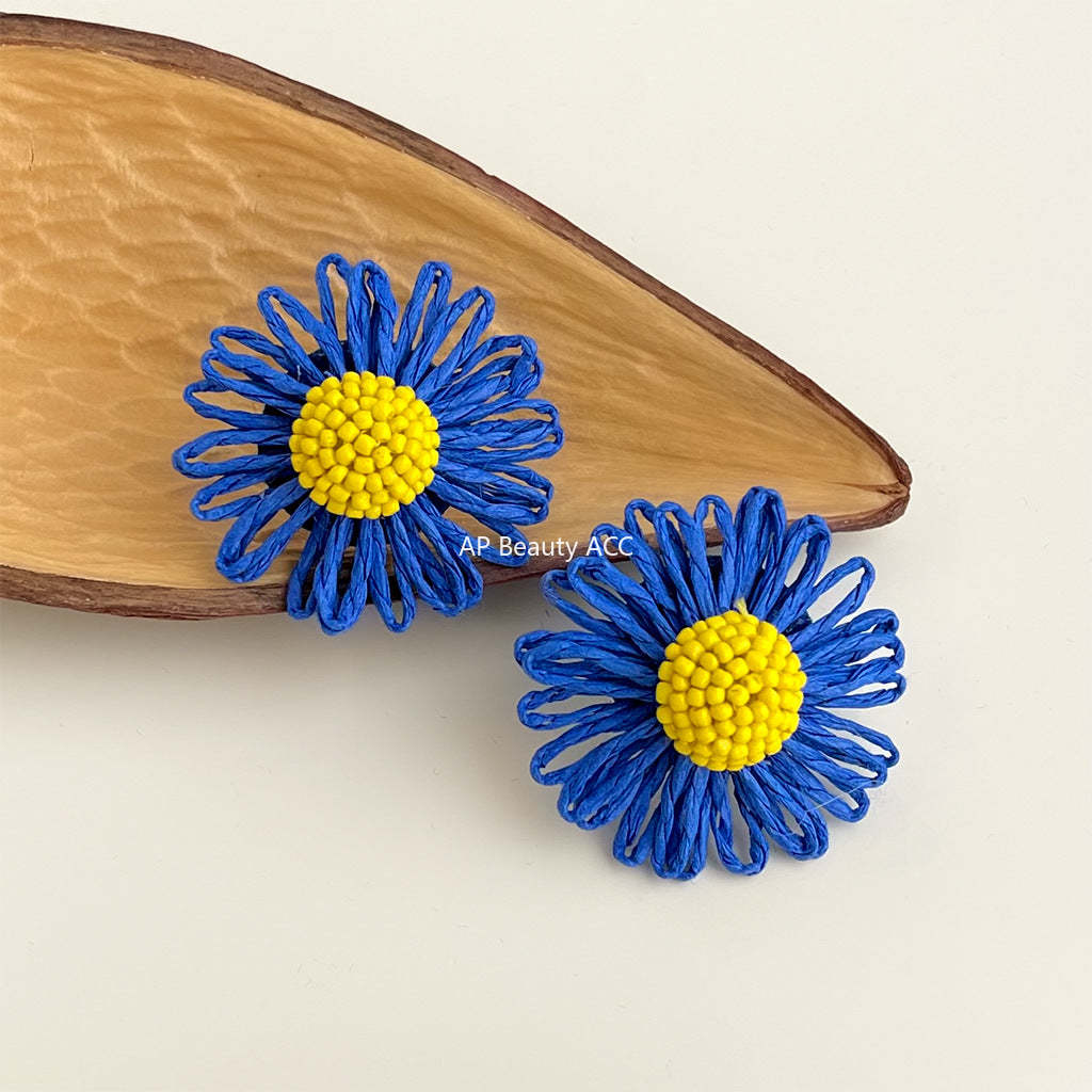 C관 - 컬러풀 핸드메이드 비즈 플라워 은침 귀걸이 [5538-5542] 25.02-2