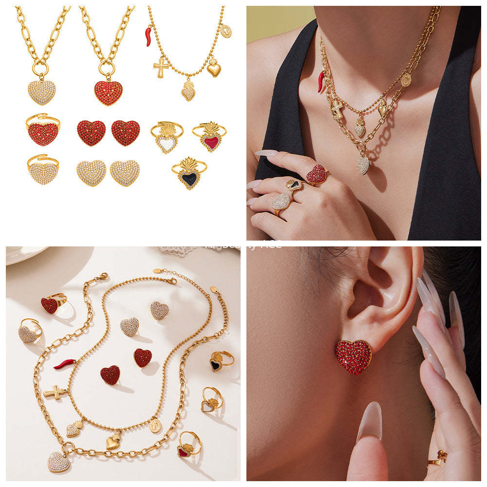 D관 - 18K 도금 스테인리스 스틸 큐빅 왕관 하트 반지 귀걸이 목걸이 [TXP450] 25.10-4