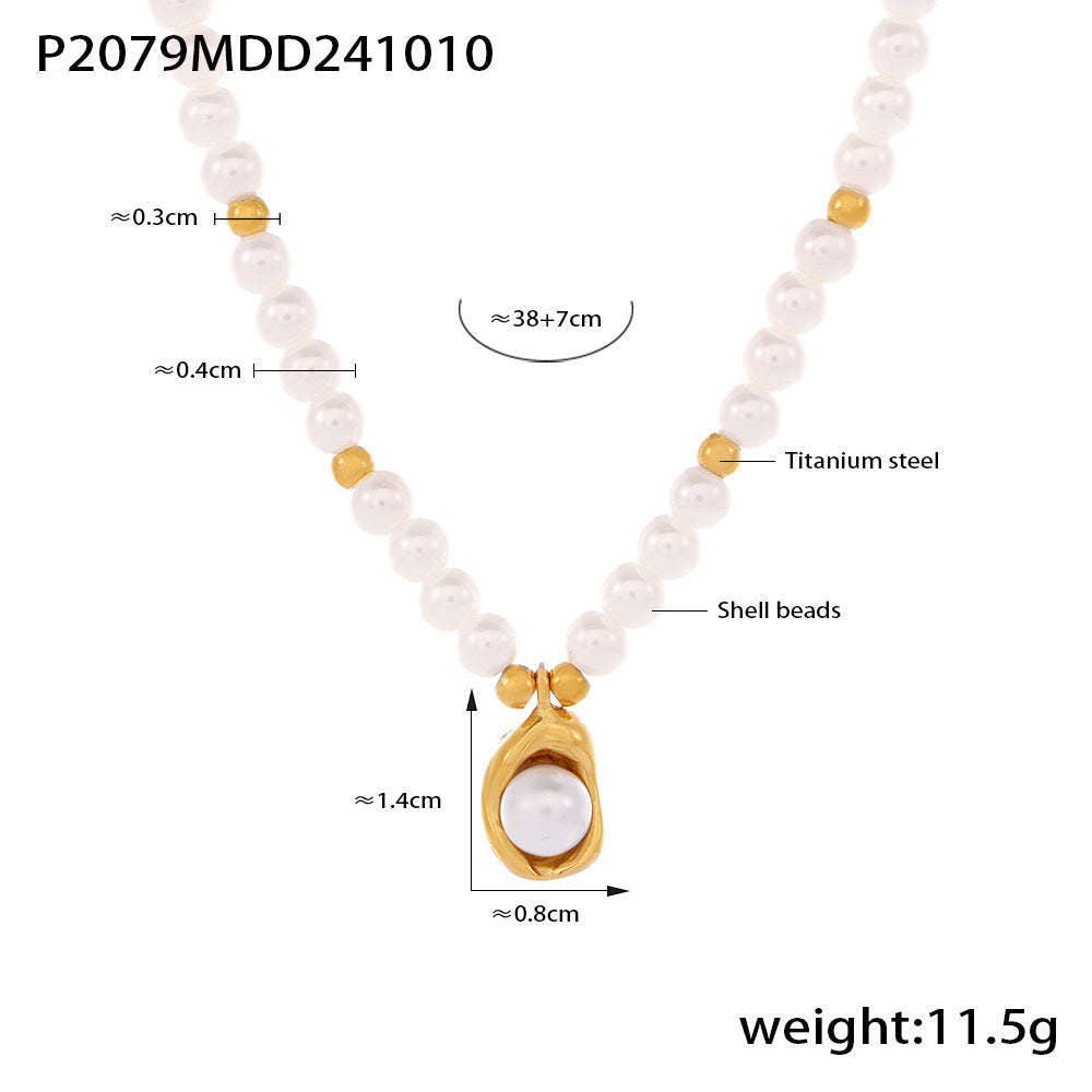 D관 - 트렌디 인기 사랑스러운 진주 초커 티타늄 스틸 18K 도금 목걸이 [P2079] 24.10-3