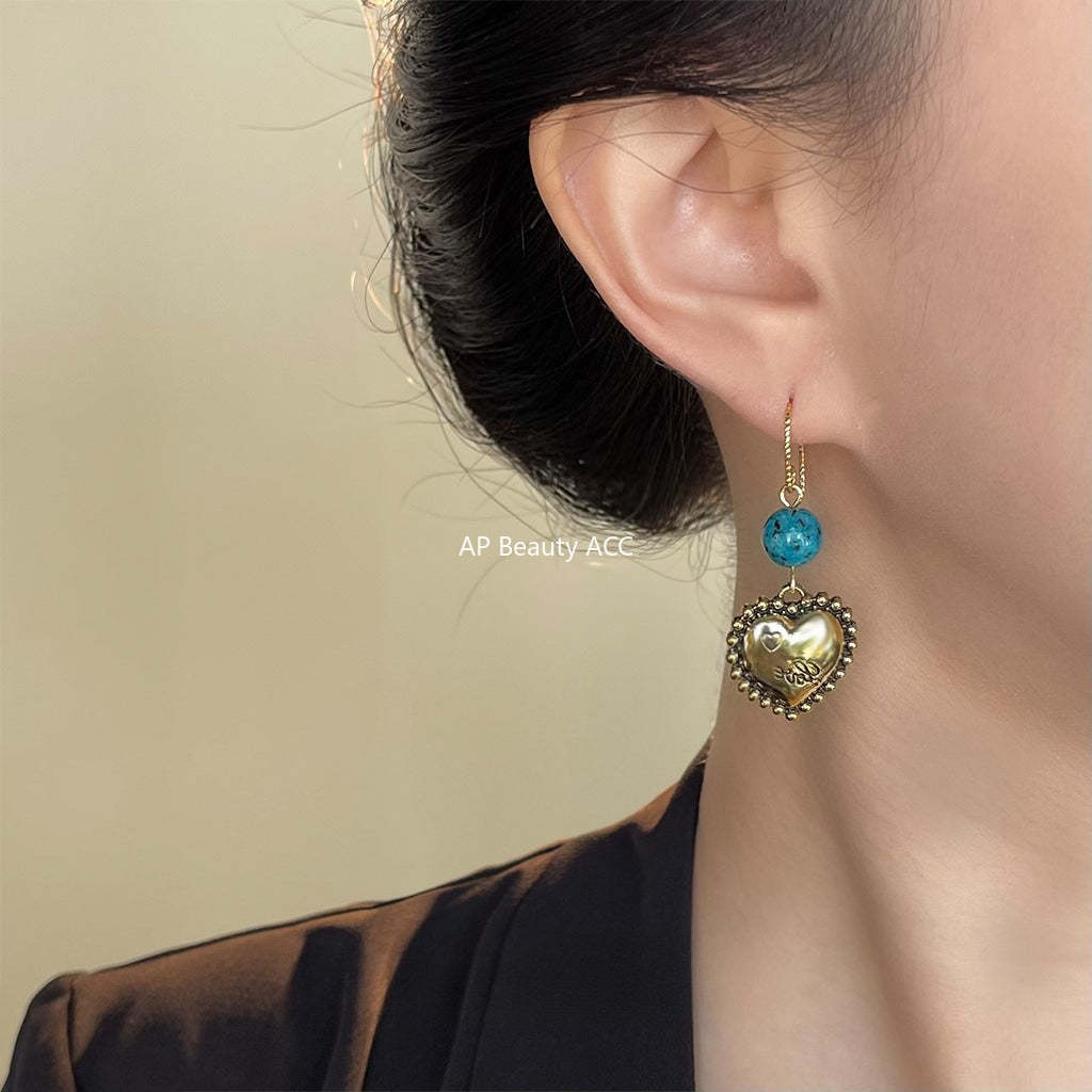 C관 - 핸드메이드 하트 14K 도금 후크형 귀걸이 [6838] 25.09-4