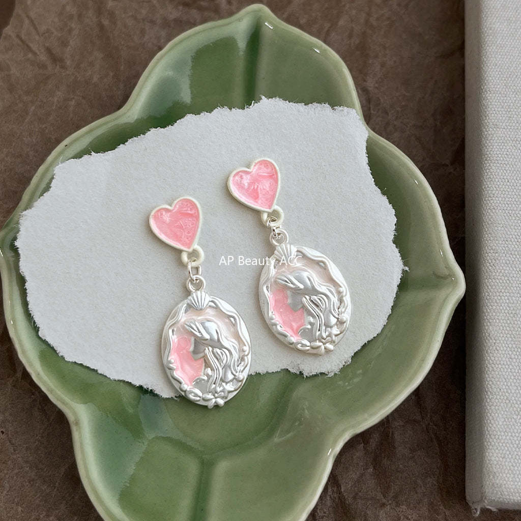 C관 - 핑크 컬러 오일코팅 미인 초상화 귀걸이 [5575] 25.02-3