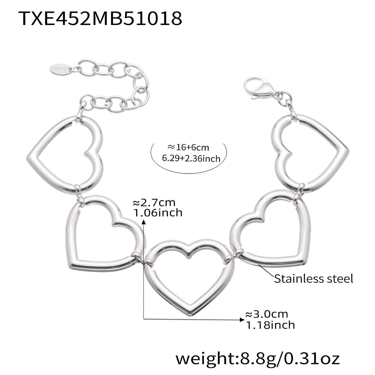 D관 - 18K 도금 스테인리스 스틸 하트 연결 디자인 귀걸이 목걸이 팔찌 [TXP452] 25.10-4