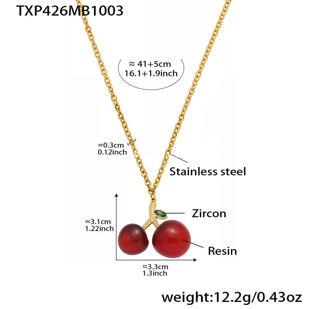 D관 - 스테인리스 스틸 레진 체리 펜던트 큐빅 목걸이 귀걸이 [TXP426-TXF420] 25.10-2