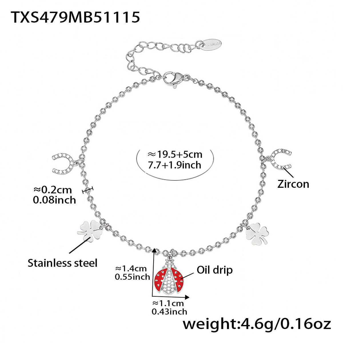 D관 - 스테인리스 스틸 무당벌레 큐빅 펜던트 목걸이 귀걸이 팔찌 발찌 [TXP479] 25.11-4