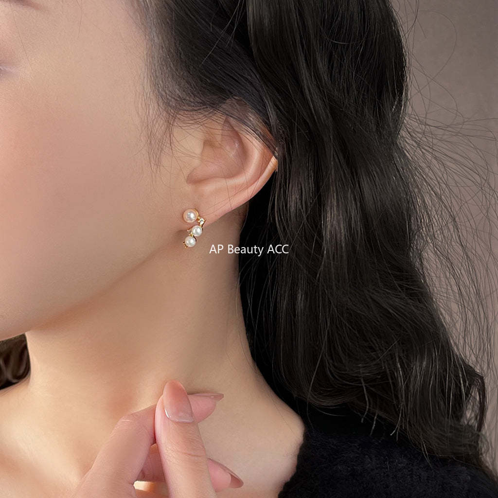 C관 - 14K 도금 925 은침 큐빅 담수 진주 귀걸이 [5475] 25.02-3