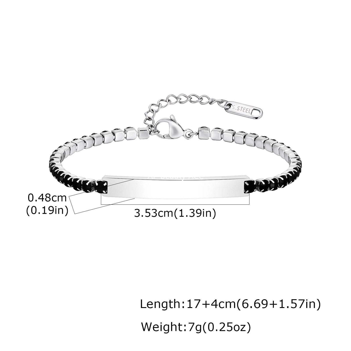 G관 - 스테인리스 스틸 블랙 큐빅 체인 플레이트 팔찌 [BR-2709] 25.12-2