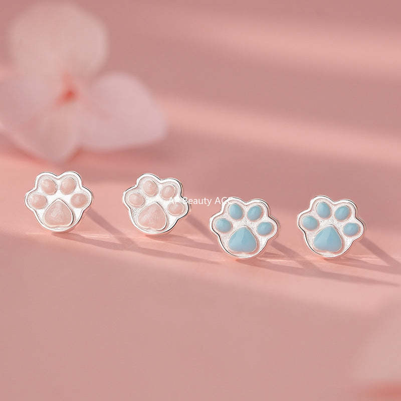 B관 - 999 실버 고양이 발바닥 모양 귀걸이 [YC3004E_1] 25.11-3