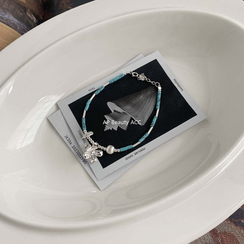A관 - 925 실버 플라워 터키석 호안석 비즈 팔찌 [1399] 25.11-3