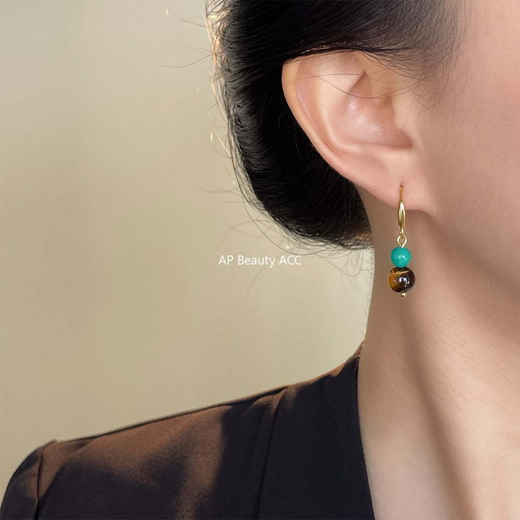 C관 - 14K 도금 호안석 터키석 핸드메이드 후크형 귀걸이 [6812] 25.09-4