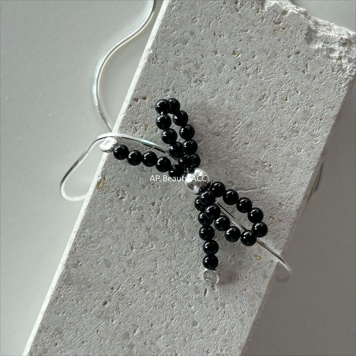 F관 - 925 실버 비즈 리본 진주 목걸이 [B1233] 25.10-3