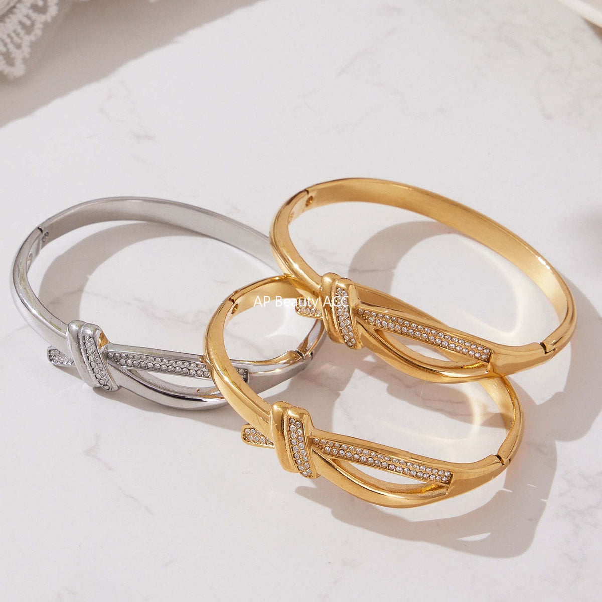 D관 - 스테인리스 풀큐빅 이중 링 매듭 디자인 팔찌 [Z509-Z510-Z511] 25.10-5