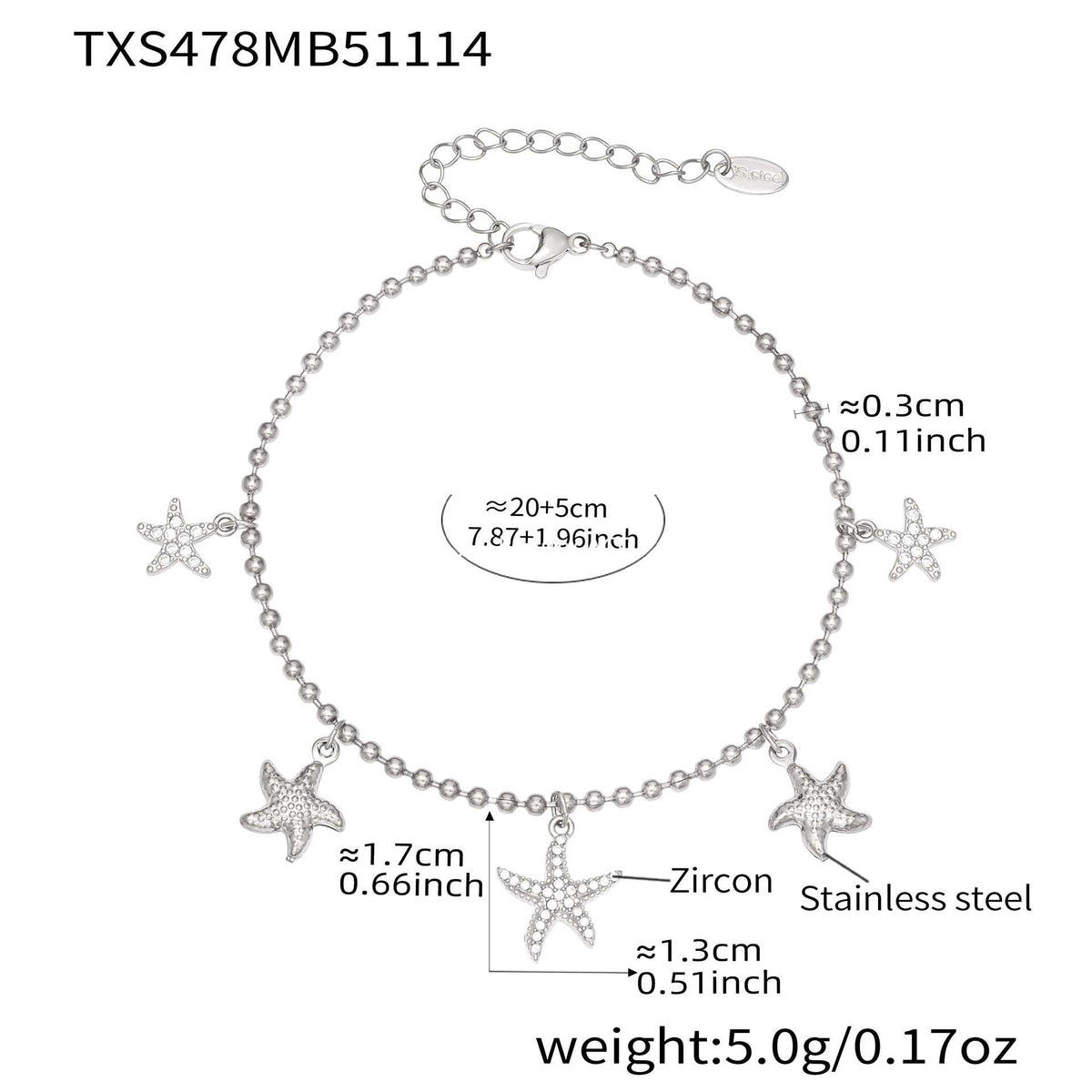 D관 - 스테인리스 스틸 불가사리 큐빅 펜던트 귀걸이 목걸이 팔찌 발찌 [TXP478] 25.11-4
