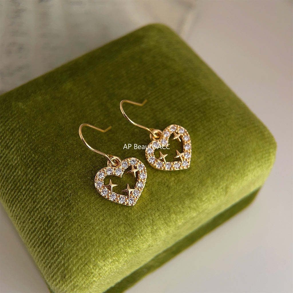 C관 - 업그레이드 18K 도금 큐빅 미니 하트 은침 귀걸이 [3715] 24.04-4