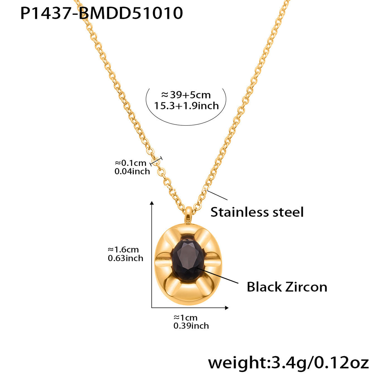 D관 - 스테인리스 스틸 블랙 큐빅 타원형 펜던트 목걸이 [P1437] 25.10-3