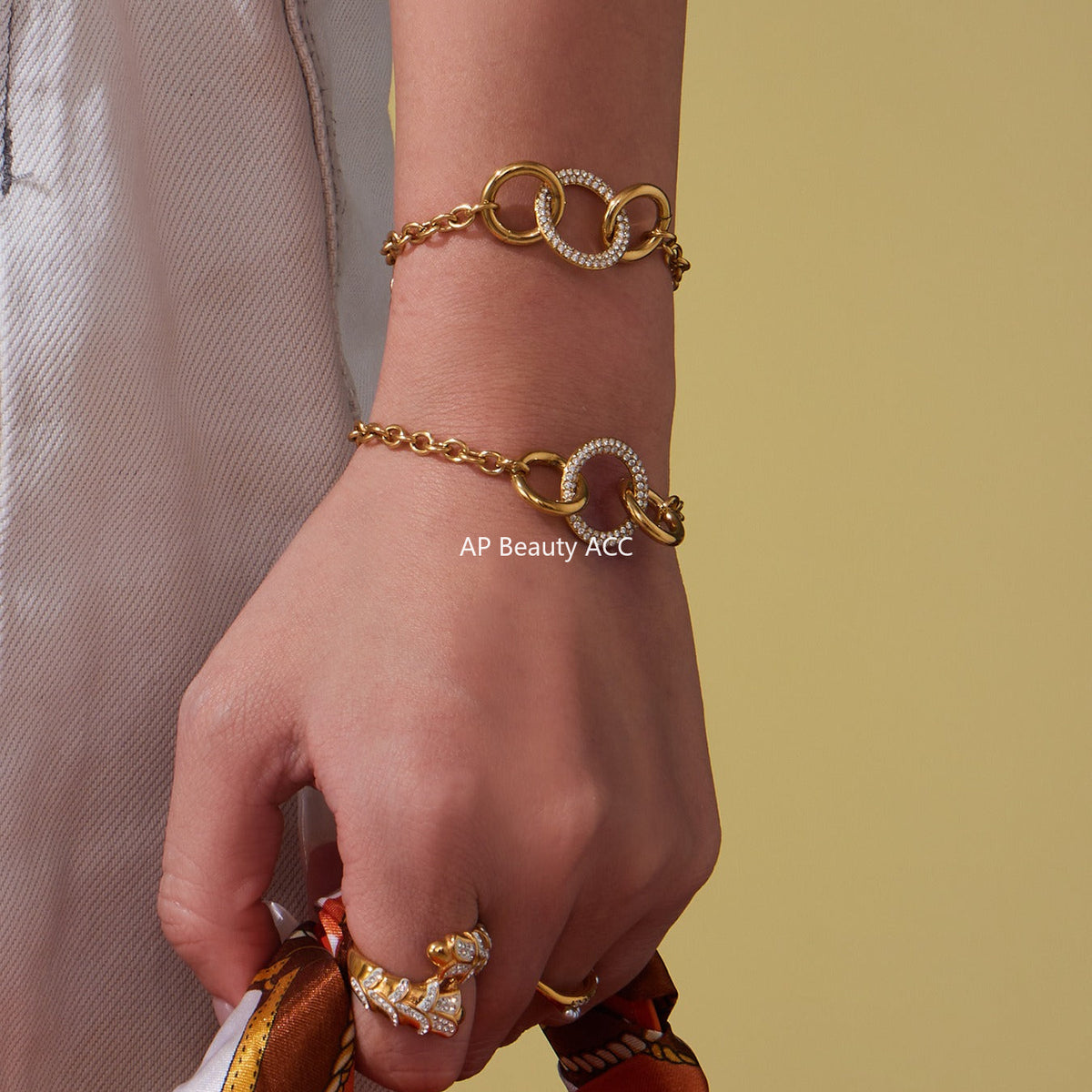 D관 - 스테인리스 스틸 큐빅 연결 링 디자인 목걸이 팔찌 [TXP436] 25.10-3