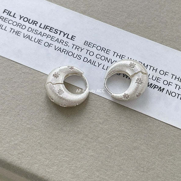 A관 - 세로 줄무늬 팔각별 큐빅 후프 귀걸이 [EH-4097] 25.12-1