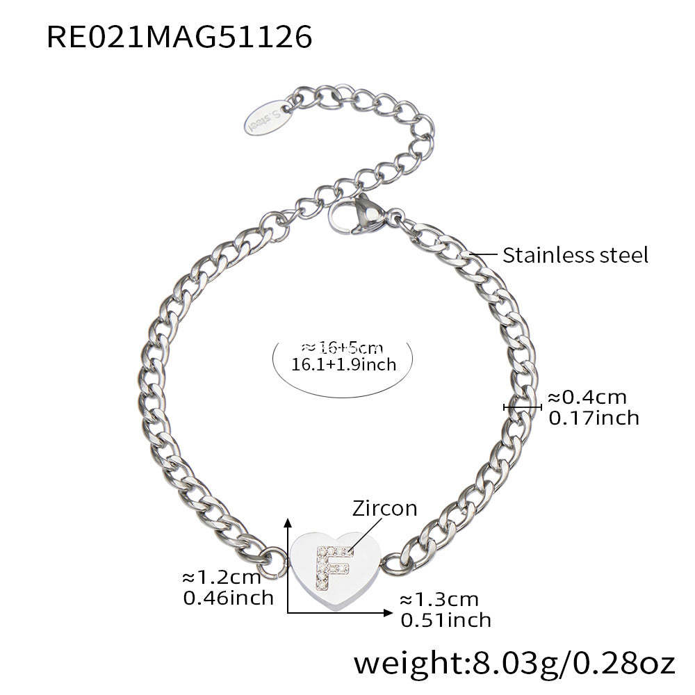 D관 - 스테인리스 스틸 하트 알파벳 큐빅 18K 도금 펜던트 목걸이 [RP021] 25.12-1