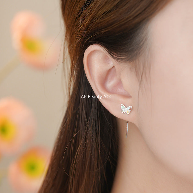 B관 - 999 실버 컬러 큐빅 나비 드롭 체인 귀걸이 [YC6414E] 25.11-2