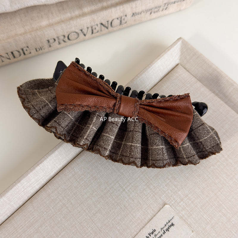 E관 - 체크 패턴 레이스 리본 집게핀 [27719] 25.11-4