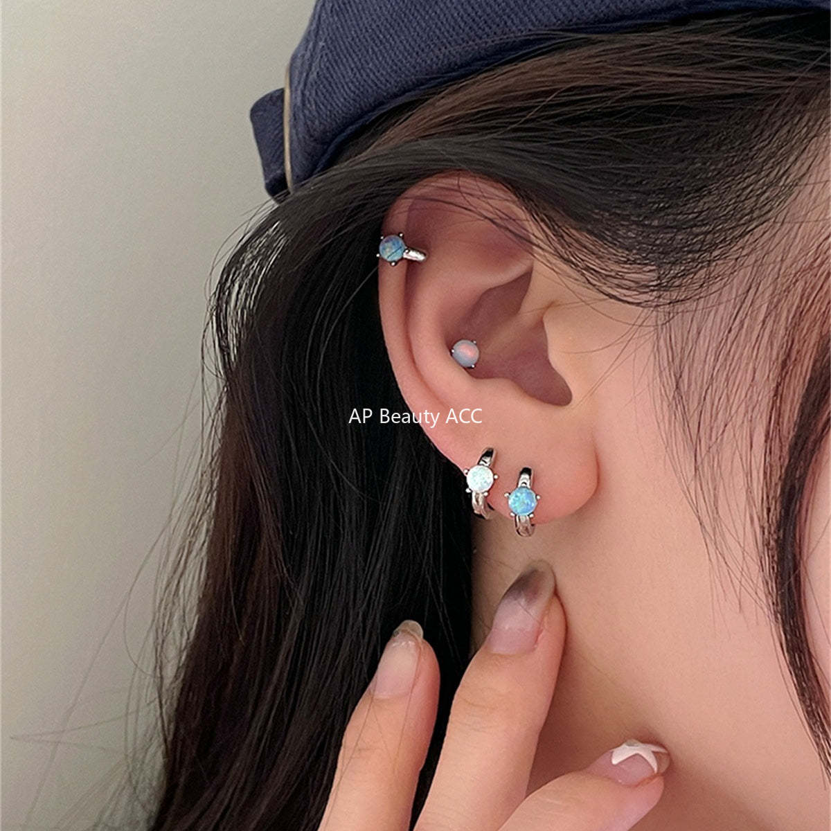 A관 - 티타늄 스틸 오팔 링형 일자침 귀걸이 [EH-4089] 25.10-4