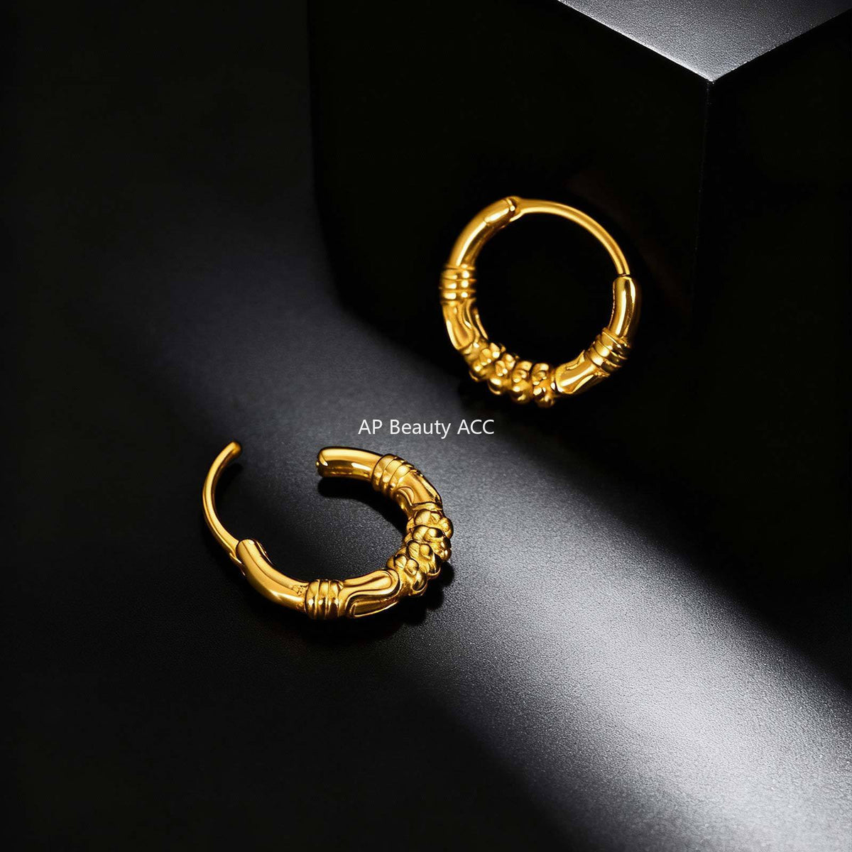 G관 - 스테인리스 스틸 스트랩 패턴 링 귀걸이 [EH-647] 25.12-1