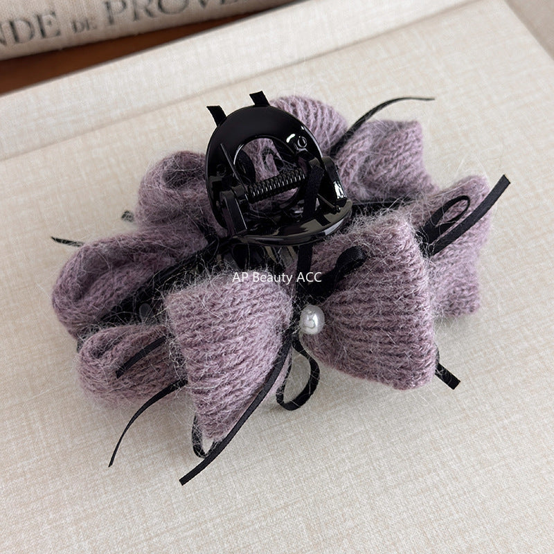 E관 - 털실 니트 진주 리본 디자인 집게핀 [27667] 25.11-2