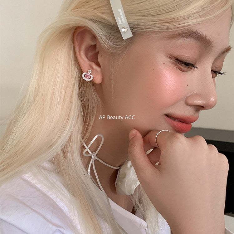 A관 - 핑크 큐빅 볼 디자인 진주 귀걸이 [EH-4313] 25.12-3