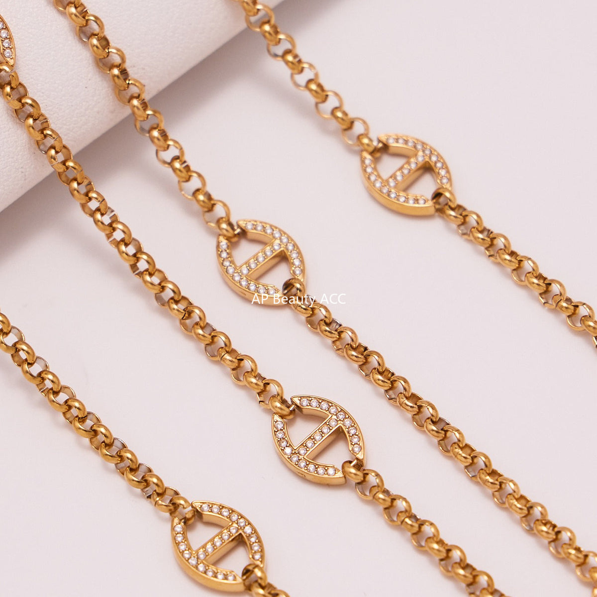 D관 - 스테인리스 스틸 18K 도금 큐빅 버클 장식 롱 목걸이 [M081] 25.10-3